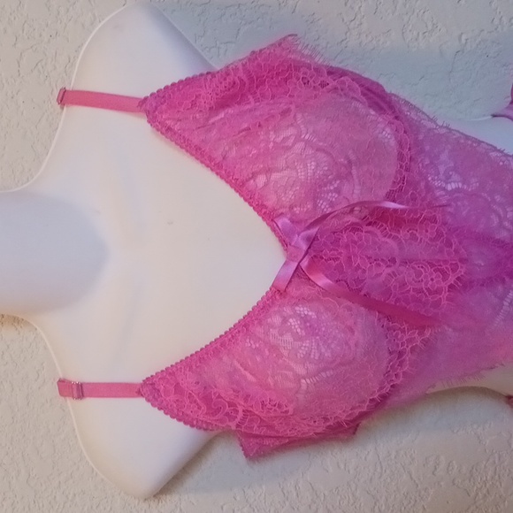 Victoria's Secret Vibrant Pink Lace One Piece XL - Picture 4 of 13